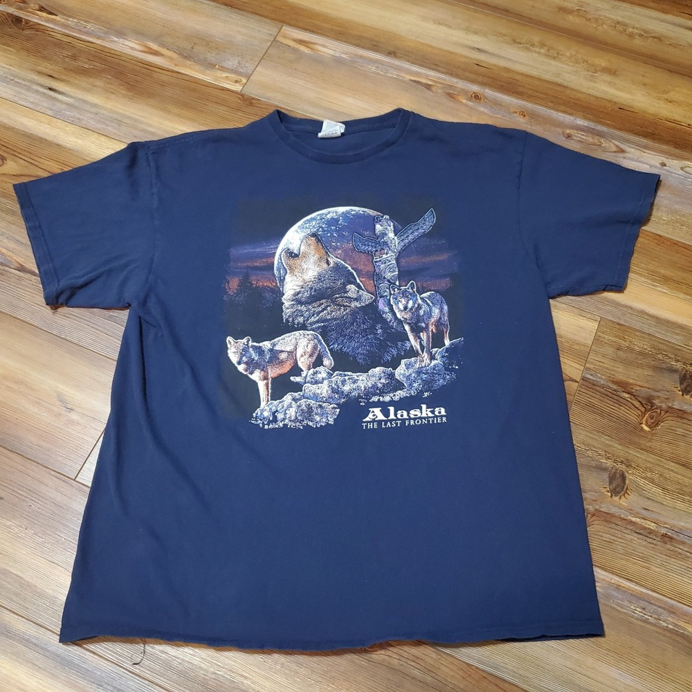 Vintage Delta Pro Weight Alaska Wolf Totem Last Frontier Graphic T-Shirt Mens XL